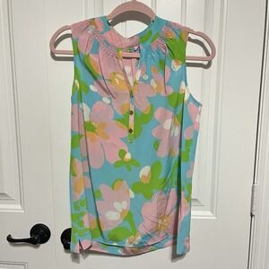 Lilly Pulitzer Women's Small Pastel‎ Blue Pink 100% Silk Houston Blouse